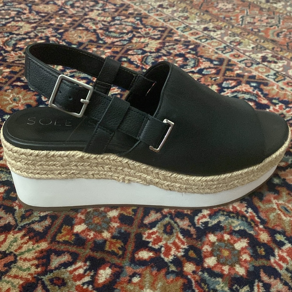 Sole Society Black Platform Espadrille Wedges Size 8